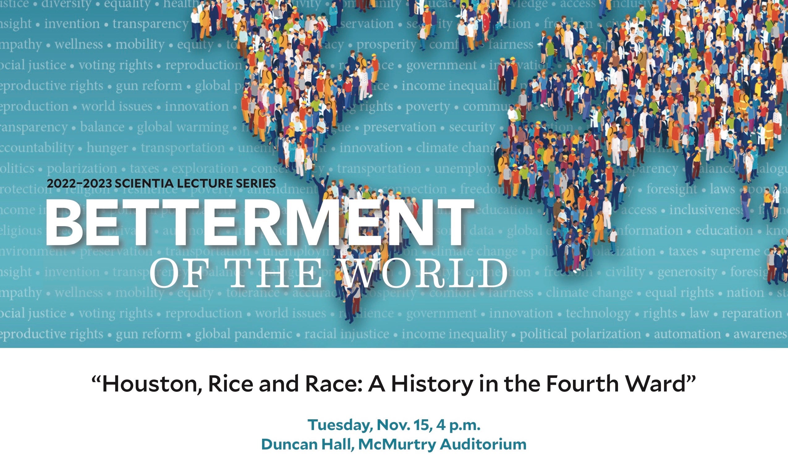 Flier for Scientia Lecture on Houston, Rice, and Race